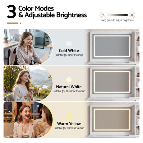 Artiss Dressing Table Makeup Vanity Desk LED Mirror Drawers Charging Station Curved Edge White, image 6