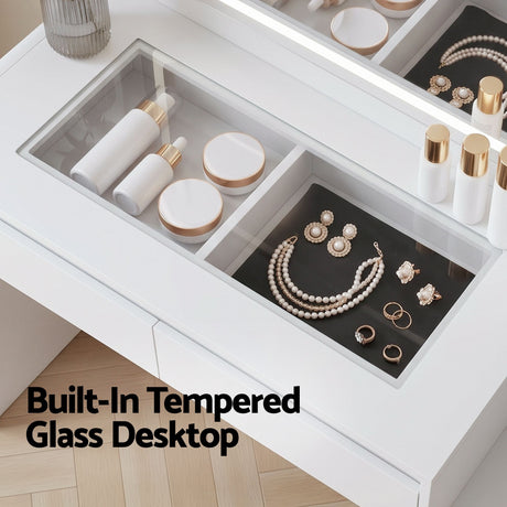 Artiss Dressing Table Makeup Vanity Desk LED Mirror Drawers Charging Station Curved Edge White, image 9