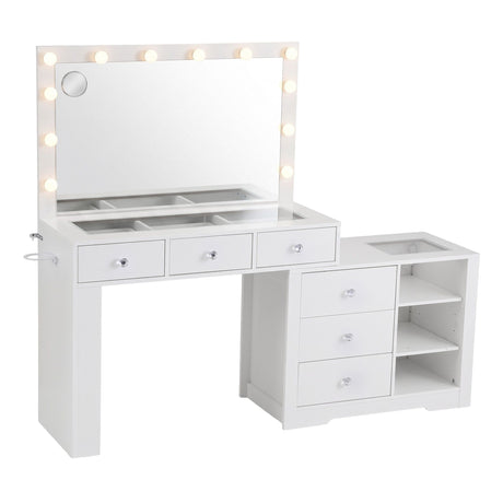 Artiss Dressing Table Mirror Charging Station Glass Top Makeup Vanity Desk RGB Cabinet Storage Drawers, image 5