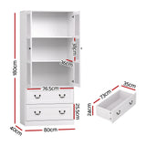 Artiss Buffet Sideboard Cabinets X2 180cm Hutch Storage Kitchen Clear Door White - Side View