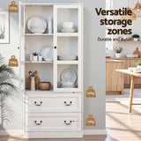 Artiss Buffet Sideboard Cabinets X2 180cm Hutch Storage Kitchen Clear Door White - 45-Degree Angle