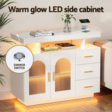 Artiss Buffet Sideboard Cabinet LED Clear Door Kitchen Storage Drawers White - Rear View