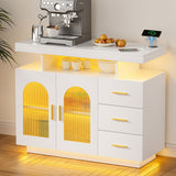 Artiss Buffet Sideboard Cabinet LED Clear Door Kitchen Storage Drawers White - Low Angle