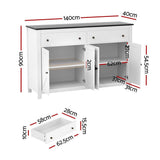 Artiss Buffet Sideboard Storage Cabinet Kitchen Cupboard 2 Drawers 140CM Black - Side View