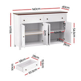 Artiss Buffet Sideboard Storage Cabinet Kitchen Cupboard 2 Drawers 140CM White - Side View