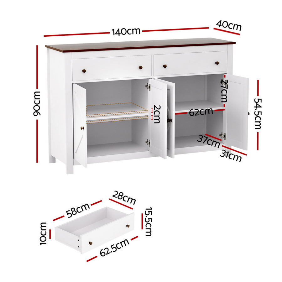 Artiss Buffet Sideboard Storage Cabinet Kitchen Cupboard 2 Drawers 140CM White