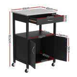 Artiss Kitchen Island Trolley Rolling Serving Cart Storage Drawer Cupboard 60cm - Side View