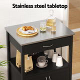 Artiss Kitchen Island Trolley Rolling Serving Cart Storage Drawer Cupboard 60cm - Rear View