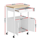 Artiss Kitchen Island Trolley Rolling Serving Cart Storage Drawer Cupboard 60cm - Side View