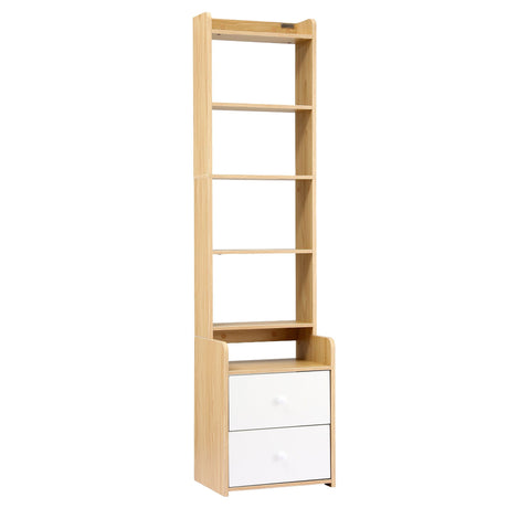 Artiss 6 Tiers Bookshelf with 2 Drawer Storage Shelf Pine, Storage