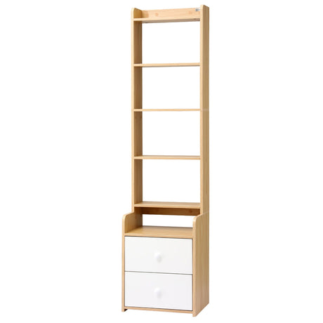 Artiss 6 Tiers Bookshelf with 2 Drawer Storage Shelf Pine, image 5