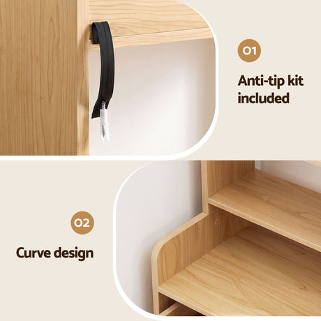 Artiss 6 Tiers Bookshelf with 2 Drawer Storage Shelf Pine, image 8