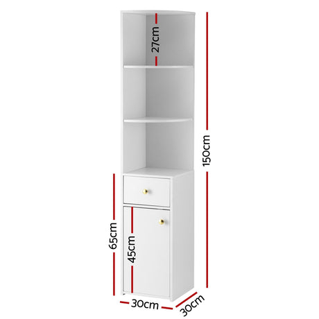 Artiss 3 Tiers Bookshelf with Storage Drawer and Cabinet White, image 4