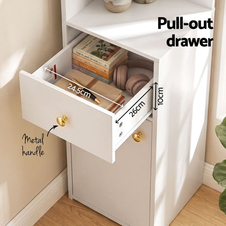 Artiss 3 Tiers Bookshelf with Storage Drawer and Cabinet White, image 7