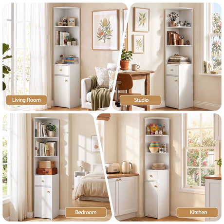 Artiss 3 Tiers Bookshelf with Storage Drawer and Cabinet White, image 9