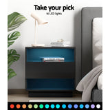 Artiss Bedside Table LED with 2 Shelves - HANA Black - Top-Down View
