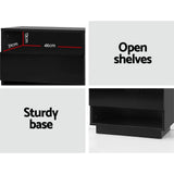 Artiss Bedside Table LED with 2 Shelves - HANA Black - 45-Degree Angle