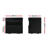 Artiss Bedside Table LED - HERES Black - Front View
