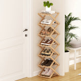 Artiss 7 Tier Bamboo Foldable Shoe Rack Organizer Entryway - Low Angle