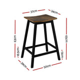 Artiss Bar Stools Set of 2 Kitchen Counter Stools Wooden Industrial Rustic Brown - Front View