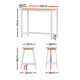 Artiss Bar Table and Stools Set Dining Desk Solid Wood Kitchen Chairs Cafe Pub - Front View