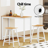 Artiss Bar Table and Stools Set Dining Desk Solid Wood Kitchen Chairs Cafe Pub - Rear View