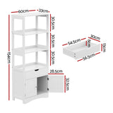 Artiss Bathroom Floor Storage Cabinet with 2 Drawers 3 Open Shelves 2 Doors White - Front View