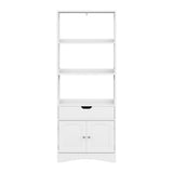 Artiss Bathroom Floor Storage Cabinet with 2 Drawers 3 Open Shelves 2 Doors White - Side View