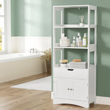 Artiss Bathroom Floor Storage Cabinet with 2 Drawers 3 Open Shelves 2 Doors White - Close-Up Angle
