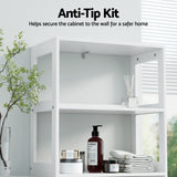Artiss Bathroom Floor Storage Cabinet with 2 Drawers 3 Open Shelves 2 Doors White - Rear View