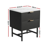 Stylish Black Bedside Table with 2 Drawers for Enhanced Bedroom Organization - Front View