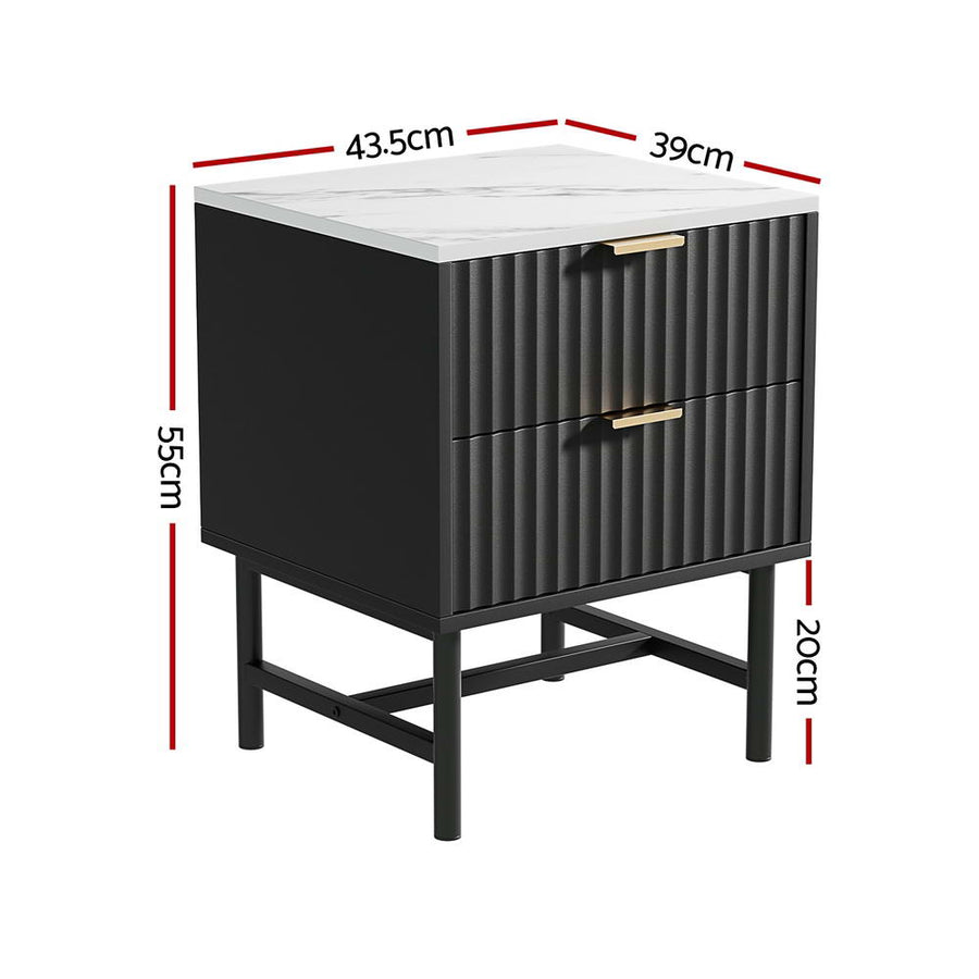 Artiss bedside tables with 2 drawers, set of 2, black, two storage drawers