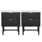 Artiss bedside tables with 2 drawers, set of 2, black, metal drawer runners