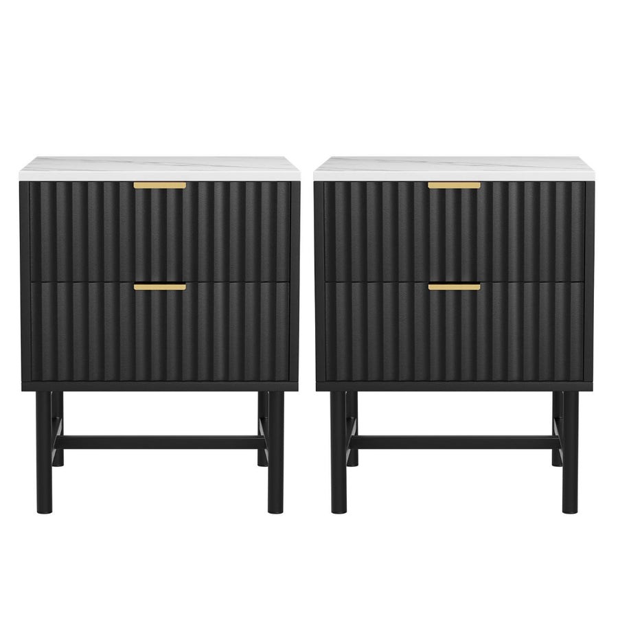 Artiss bedside tables with 2 drawers, set of 2, black, metal drawer runners
