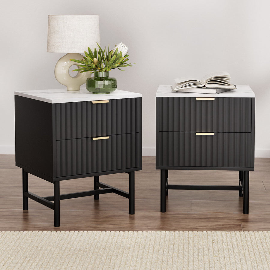 Artiss bedside tables with 2 drawers, set of 2, black, image 7