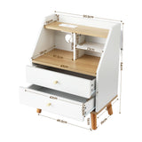 Artiss Bedside Table 2 Drawers Charging Station White and Pine - Top-Down View