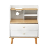 Artiss Bedside Table 2 Drawers Charging Station White and Pine - 45-Degree Angle