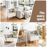 Artiss Bedside Table 2 Drawers Charging Station White and Pine - Extra Image