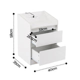 Artiss Bedside Table Nightstand with Charging Station 2 Drawers LED White - Side View
