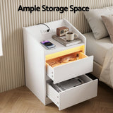 Artiss Bedside Table Nightstand with Charging Station 2 Drawers LED White - Close-Up Angle