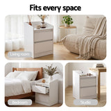Artiss Bedside Table Nightstand with Charging Station 2 Drawers LED White - Low Angle