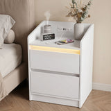 Artiss Bedside Table Nightstand with Charging Station 2 Drawers LED White - Extra Image