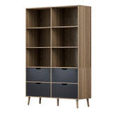 Artiss Bookshelf with 4 Drawers - MITZI Oak and Blue - Side View