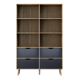 Artiss Bookshelf with 4 Drawers - MITZI Oak and Blue - 45-Degree Angle