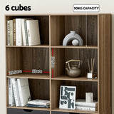 Artiss Bookshelf with 4 Drawers - MITZI Oak and Blue - Close-Up Angle