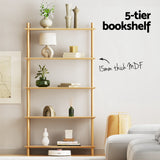 Artiss Bookshelf 5 Tiers Bookcase Display Shelves Wooden Storage Stand Rack Pine - Rear View