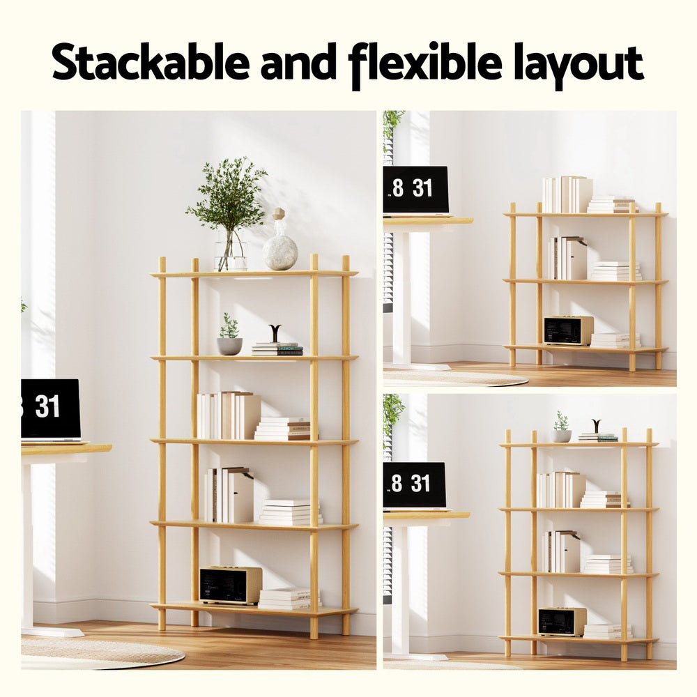 Artiss Bookshelf 5 Tiers Bookcase Display Shelves Wooden Storage Stand Rack Pine