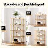 Artiss Bookshelf 5 Tiers Bookcase Display Shelves Wooden Storage Stand Rack Pine - Close-Up Angle