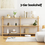 Artiss Bookshelf 3 Tiers Bookcase Display Shelves Wooden Storage Stand Rack Pine - Rear View