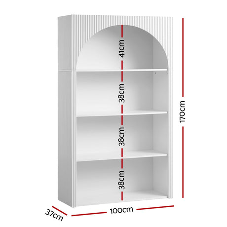 Artiss 4 Tier Bookshelf Arched Fluted Storage Display Cabinet Unit White, image 3